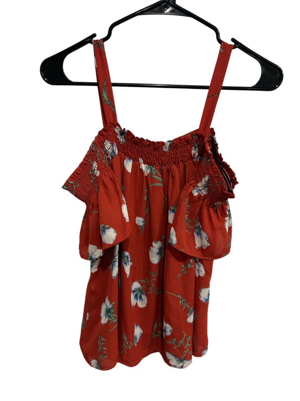 Sienna Sky Red Floral Sleeveless Smocked Ruffle Top Size L Cottagecore Chic NWT